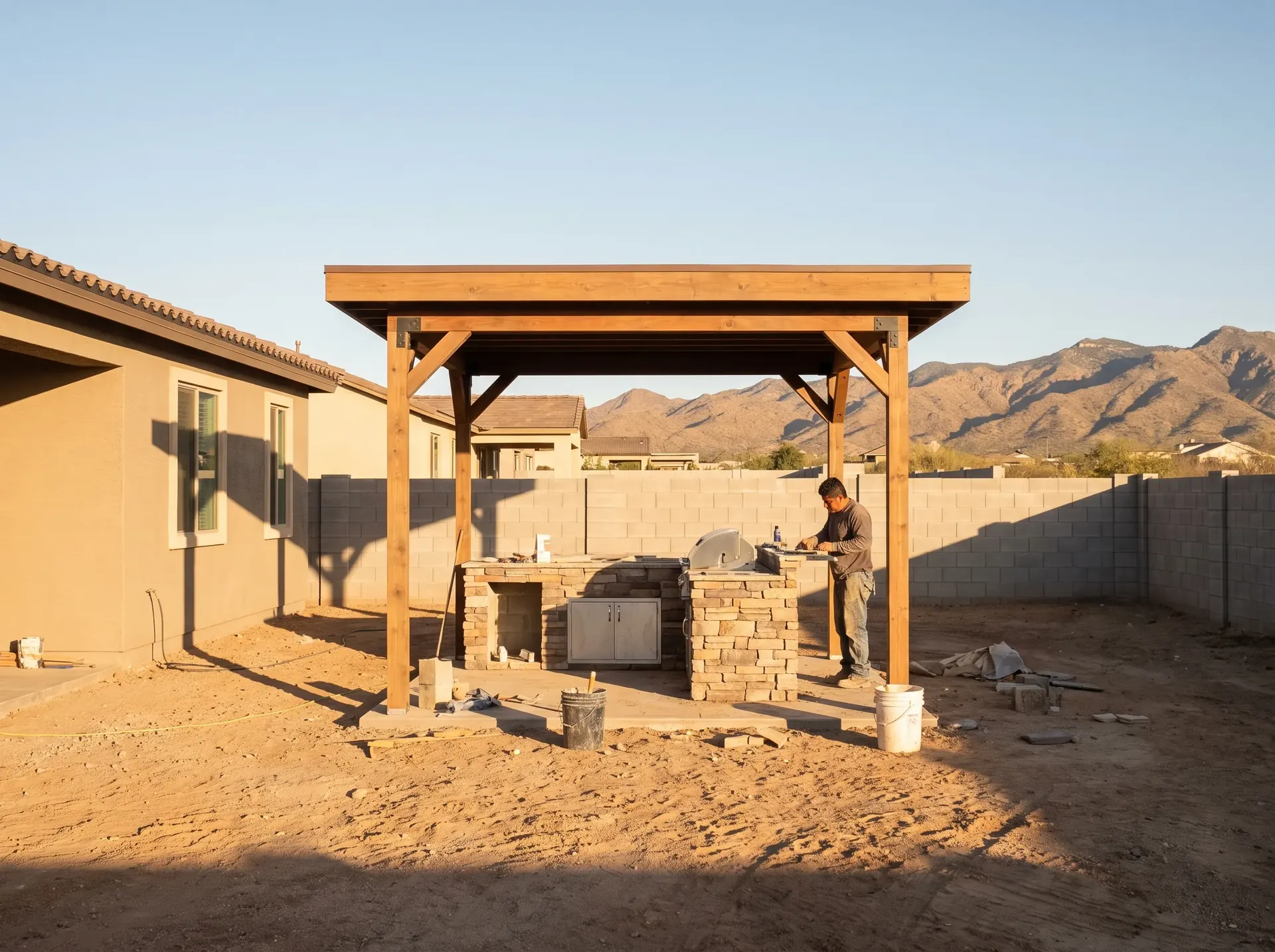 Newer Marana production home with a large open desert back yard