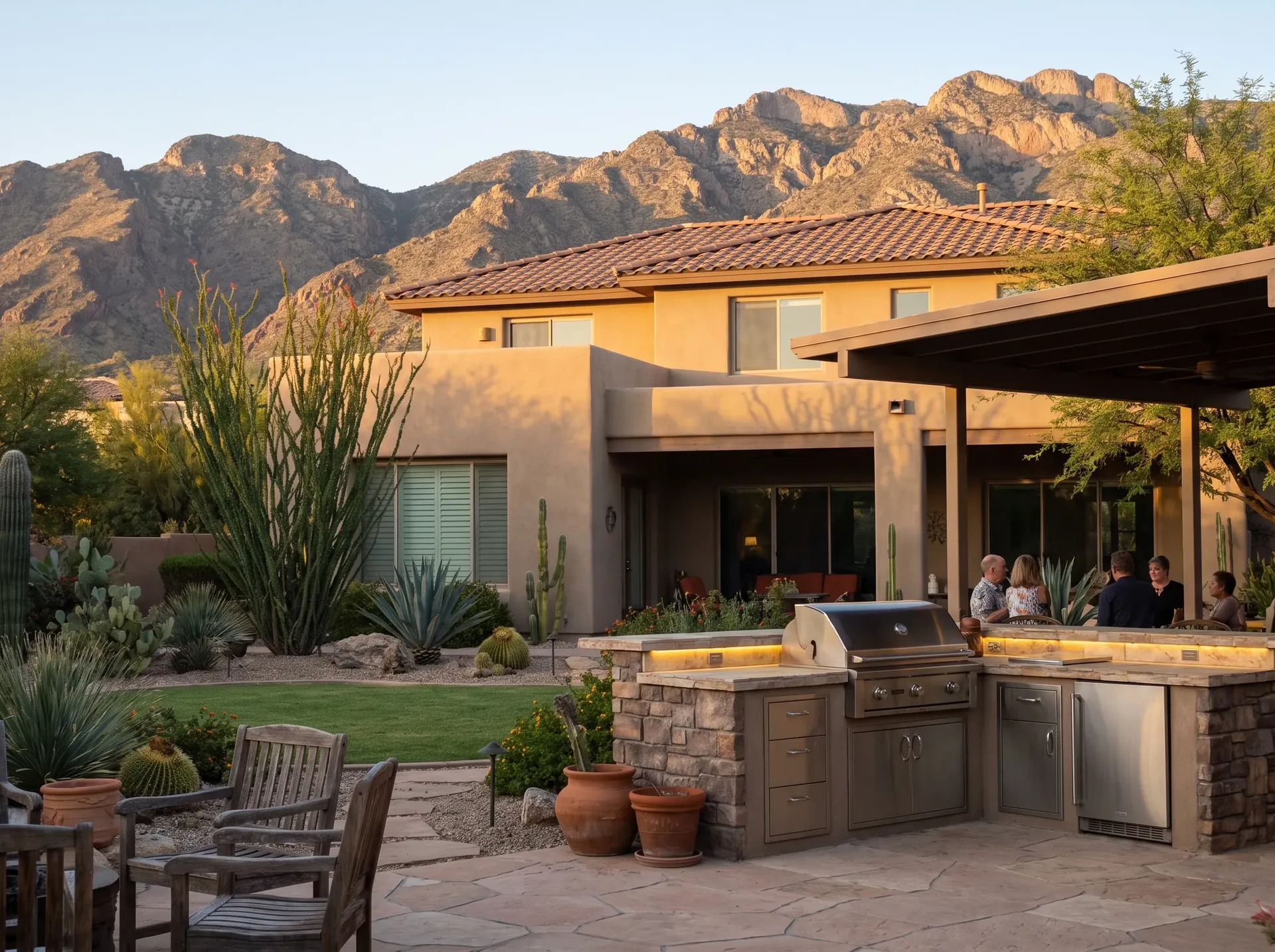 Oro Valley home with Catalina mountain views behind a desert yard