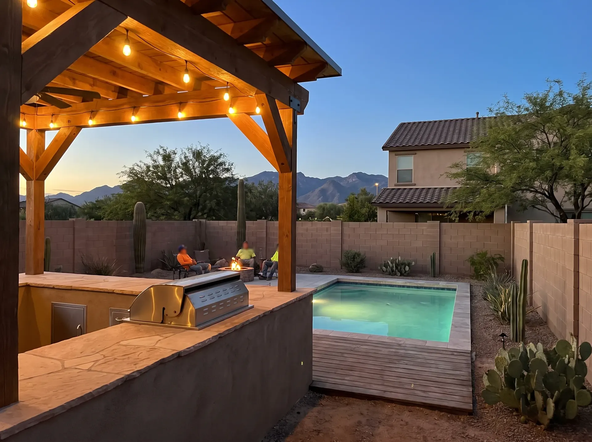 Sahuarita subdivision home with a pool in a compact back yard