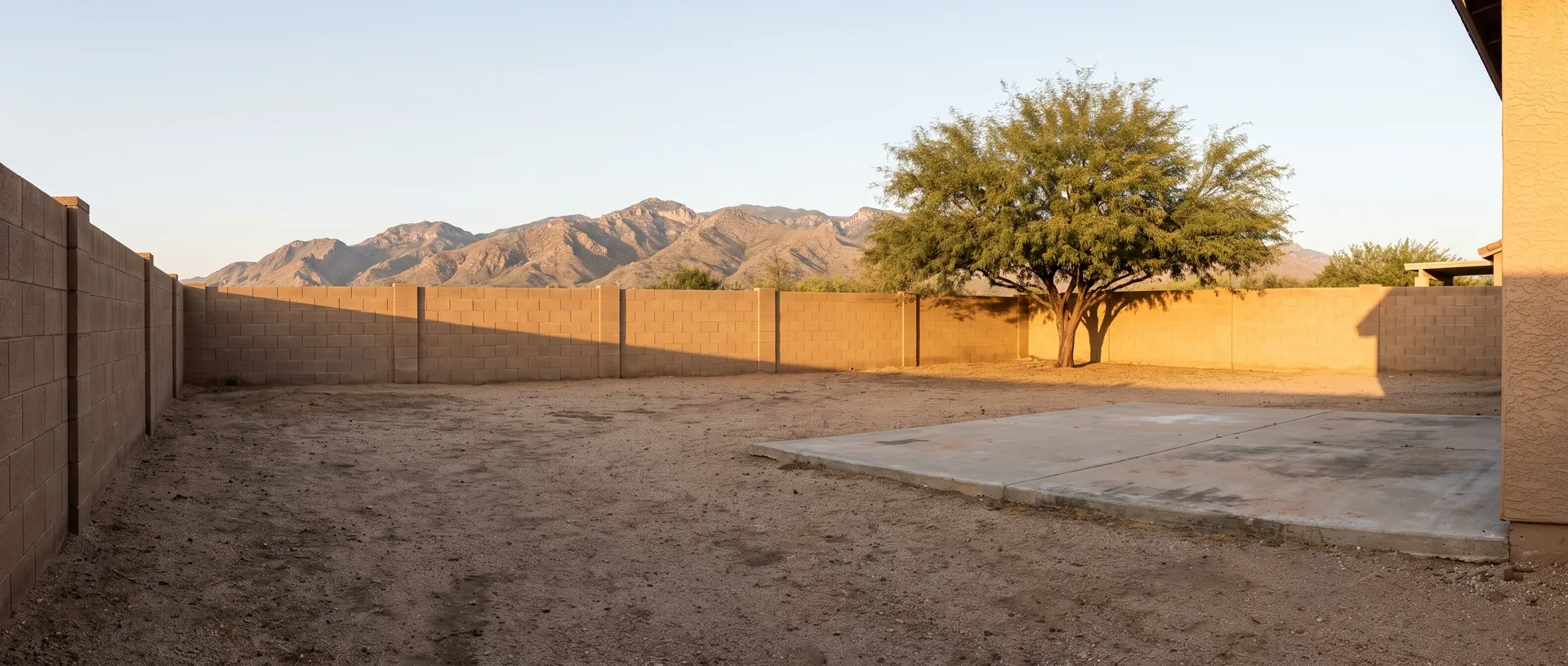 Empty Tucson back yard ready for an outdoor kitchen build
