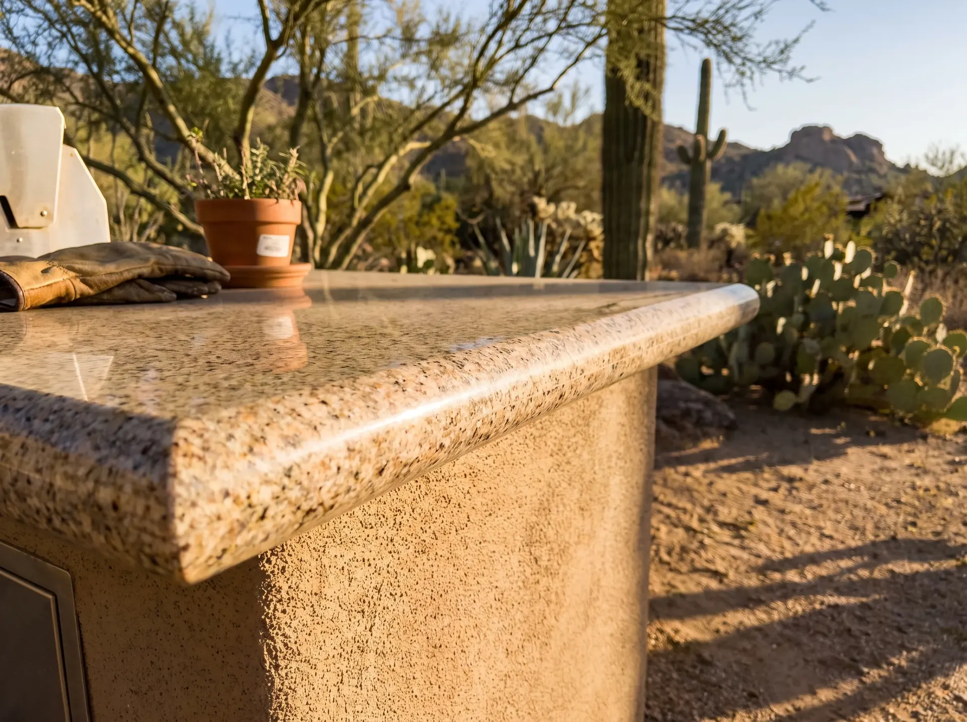 Granite outdoor kitchen countertop with a bullnose edge in Tucson